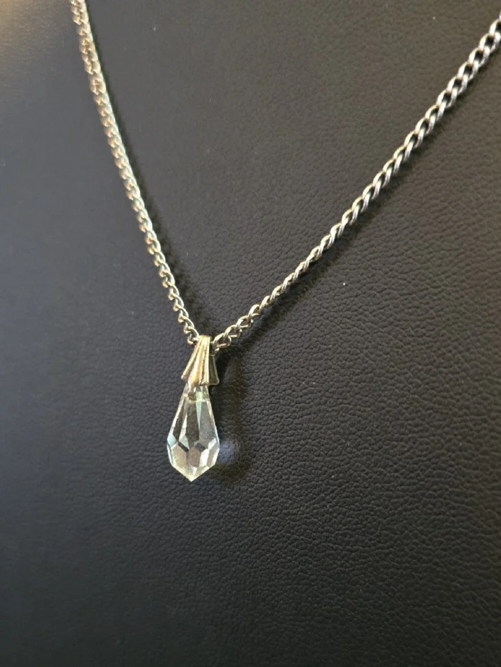 Silver Tone Necklace with Clear Crystal Pendant